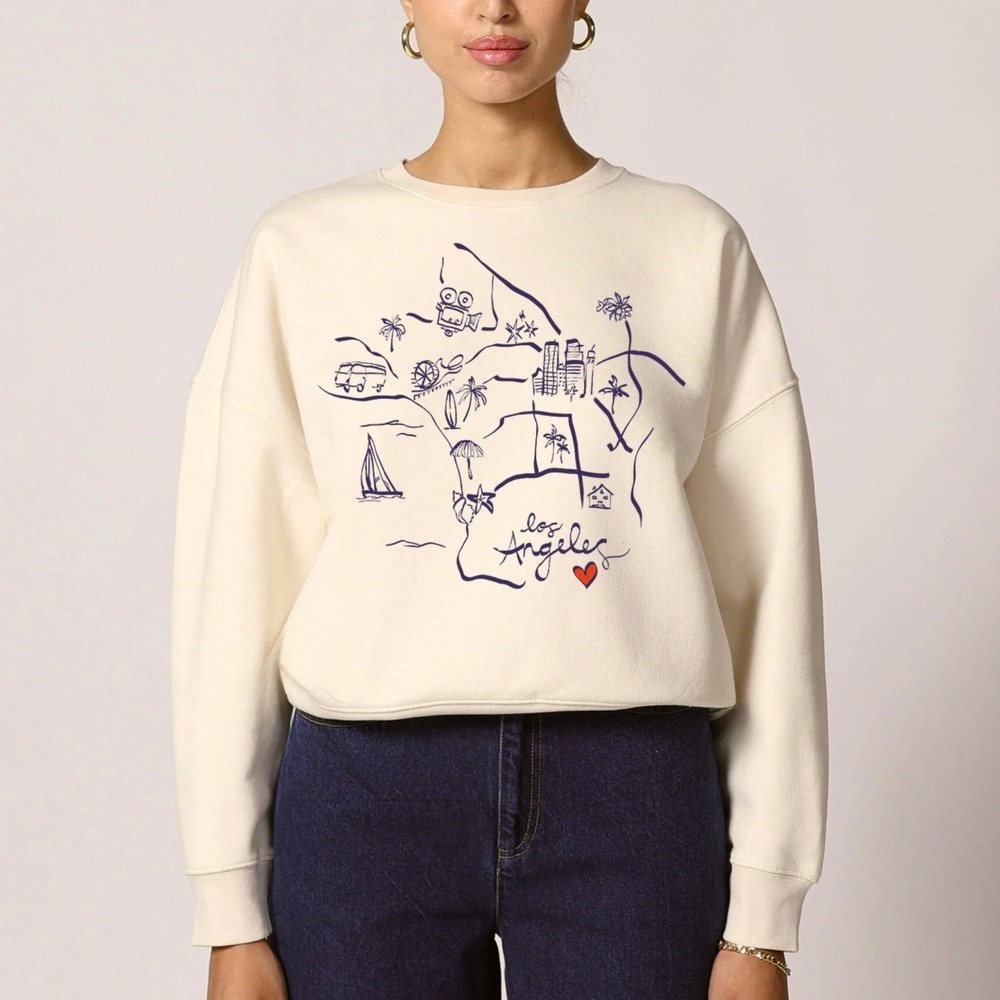 CLEOBELLA Los Angeles California Sweatshirt Pullover Graphic Map‎ Hearts L.A. XL